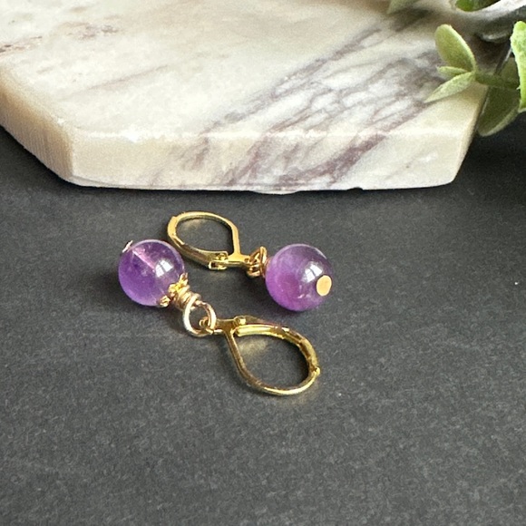 Amethyst Lever Back Earrings - Picture 3 of 5